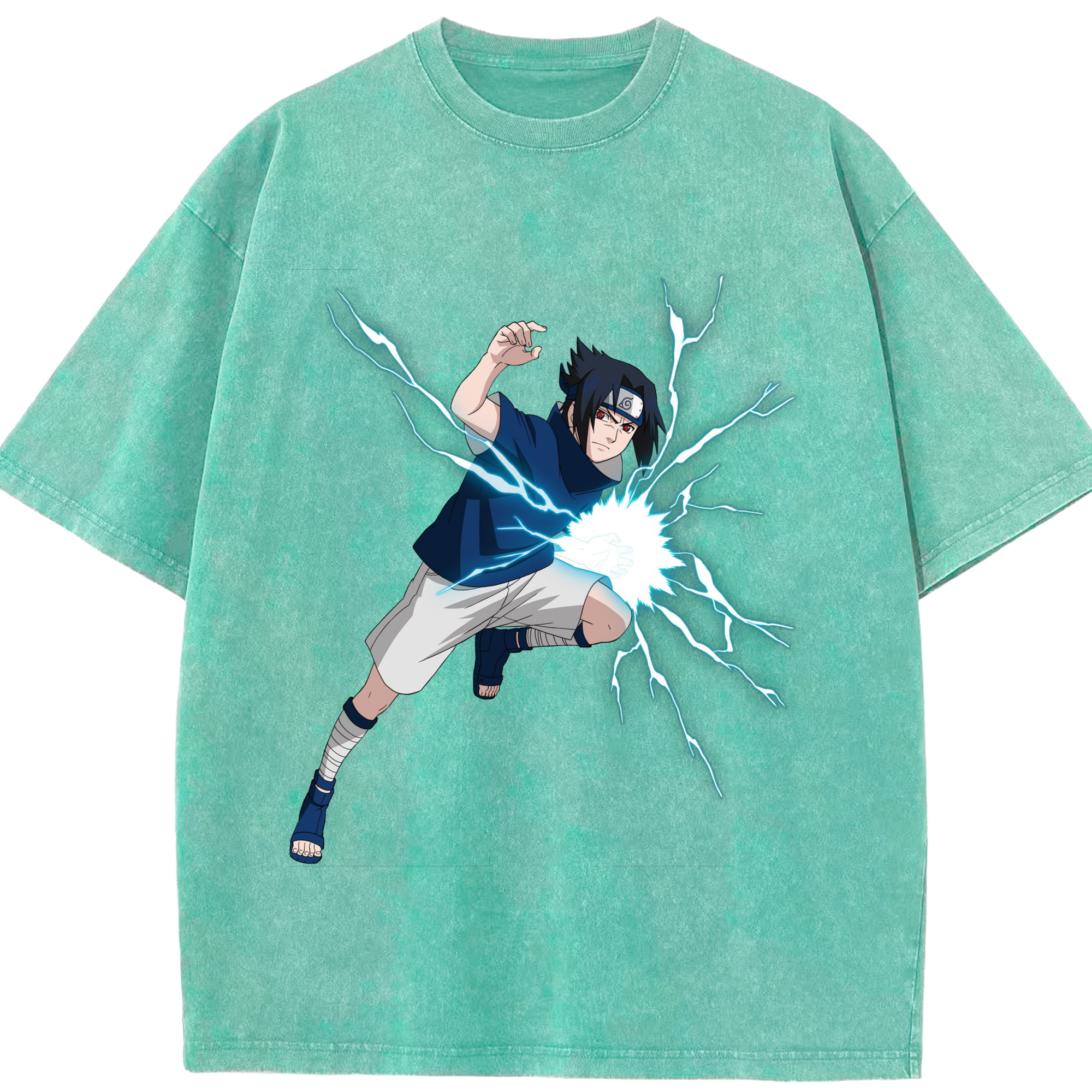 （画像用） NARUTO -ナルト- うちは サスケ Uchiha Sasuke 綿100% ヴィンテージ風 半袖Tシャツ（フロントプリント）